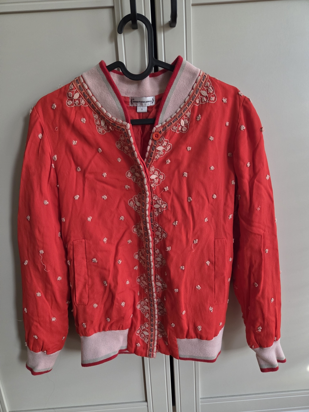 Anthropologie Embroidered Red Bomber Jacket - Women